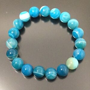 Blue Striped Agate 10mm Natural Stone Beads Stretchable Bracelet